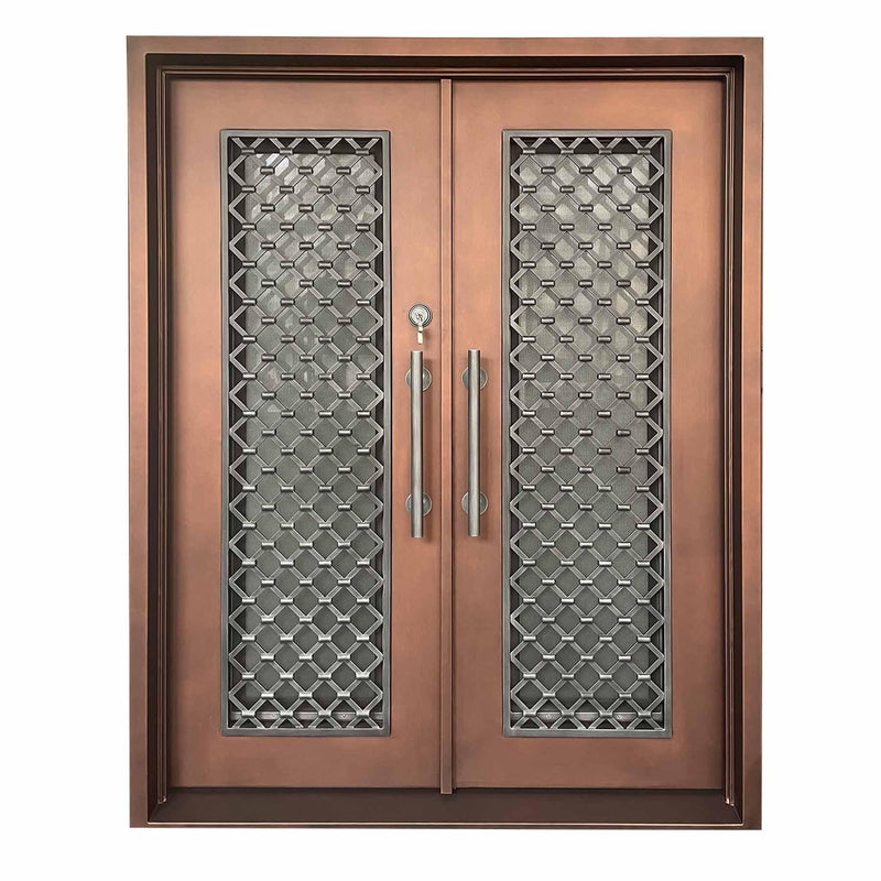 IWD Custom Wrought Iron Double Front Door CID-058 Classical Style Square Top - IronWroughtDoors
