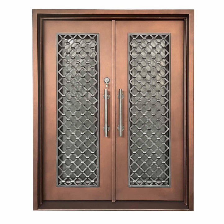 IWD Thermal Break Custom Wrought Iron Double Front Door CID-058 Classical Style Square Top - IronWroughtDoors