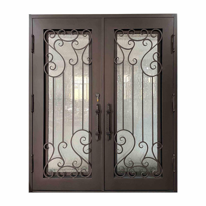 IWD Custom Wrought Iron Double Front Door CID-058 Classical Style Square Top - IronWroughtDoors