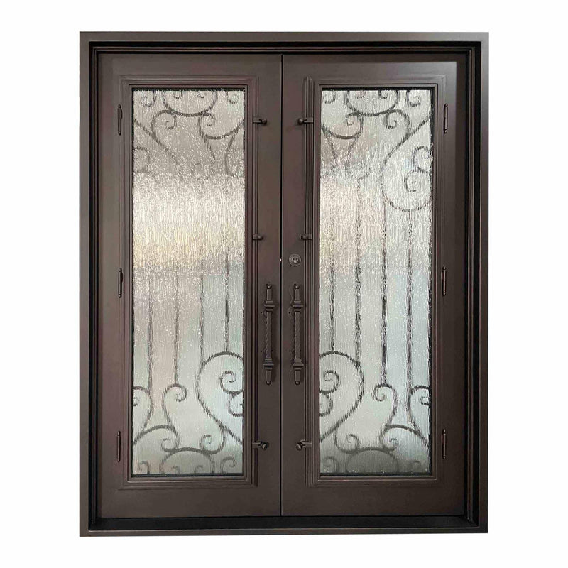 IWD Thermal Break Custom Wrought Iron Double Front Door CID-058 Classical Style Square Top - IronWroughtDoors