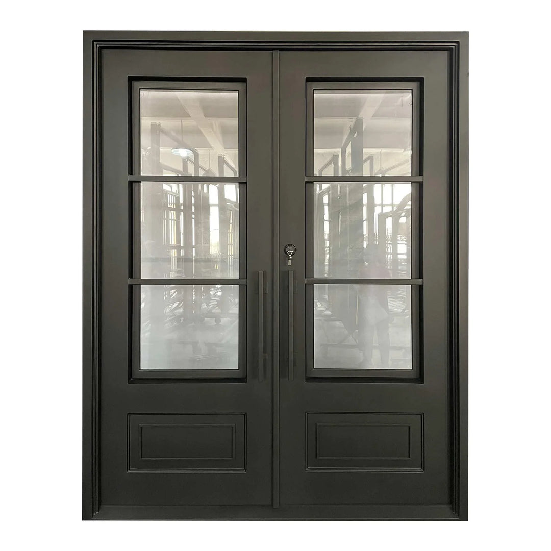 IWD Double Front Iron Wrought Door CID-068 Rustic Style Square Top - IronWroughtDoors