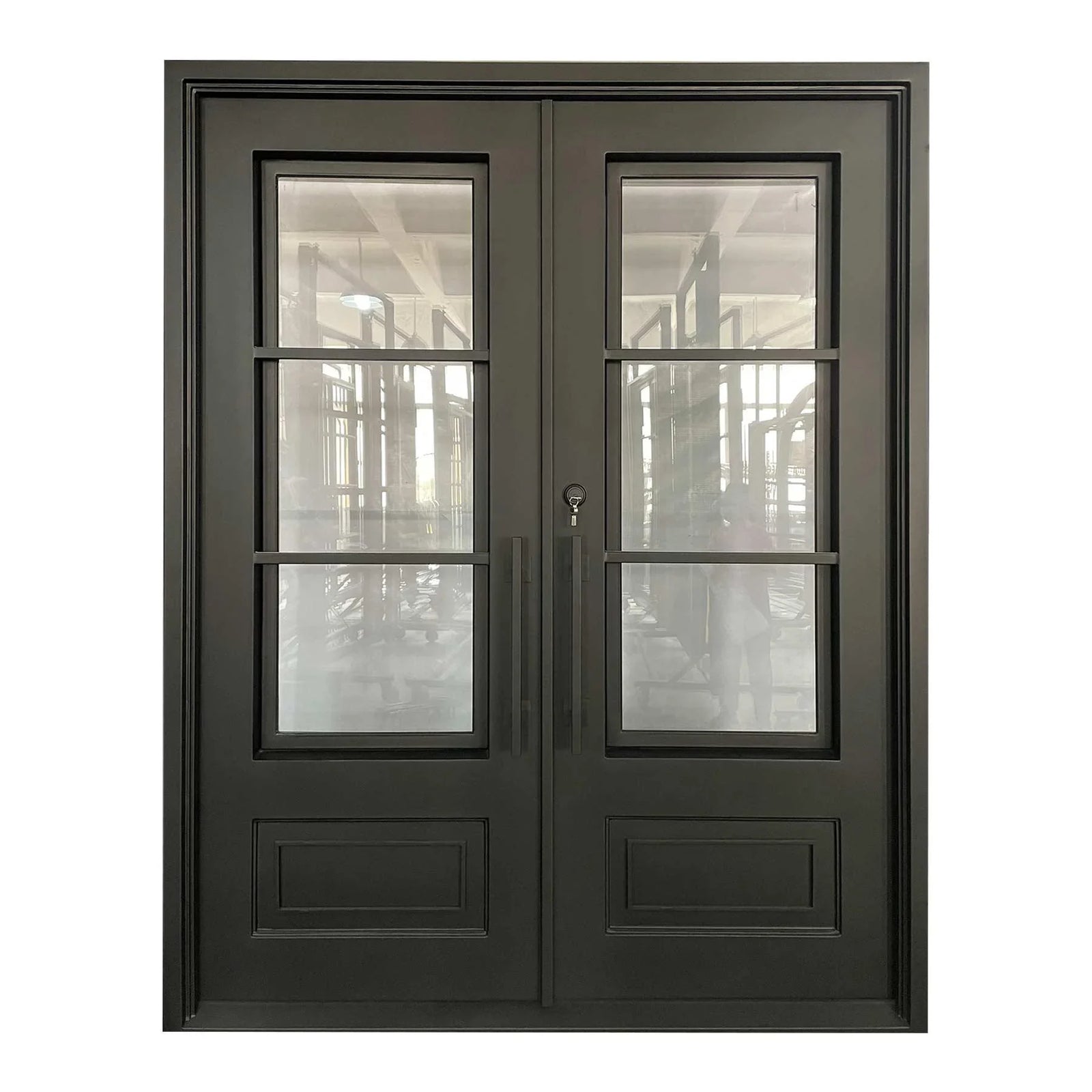 IWD Double Front Iron Wrought Door CID-068 Rustic Style Square Top - IronWroughtDoors