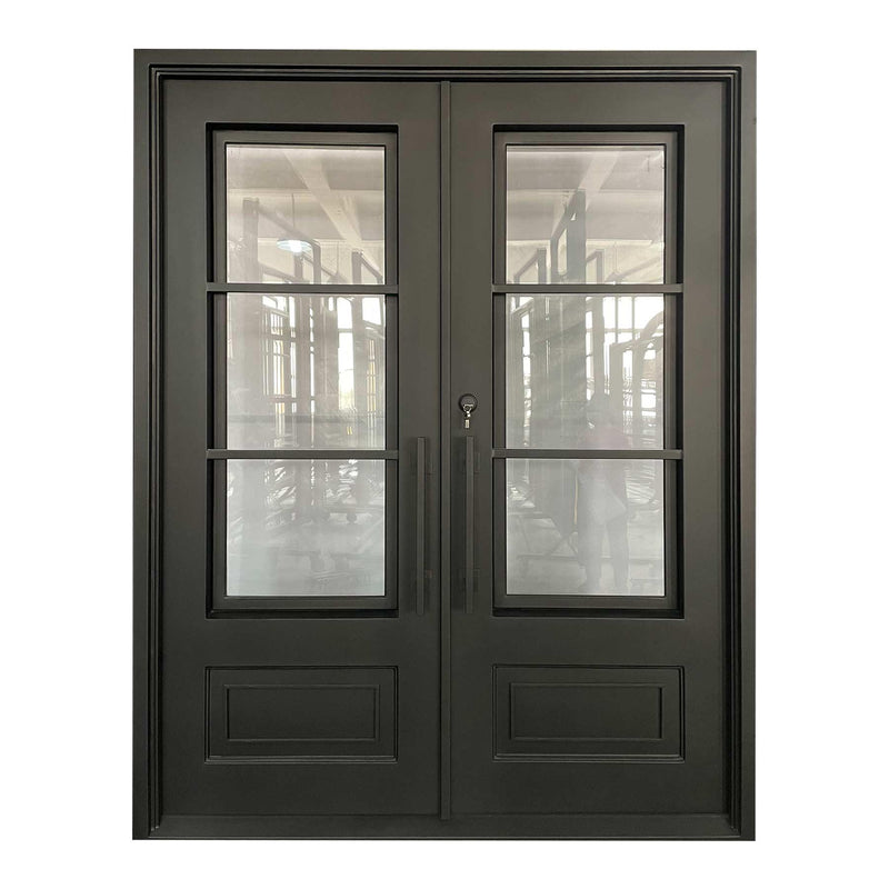 IWD Double Front Iron Wrought Door CID-068 Rustic Style Square Top - IronWroughtDoors