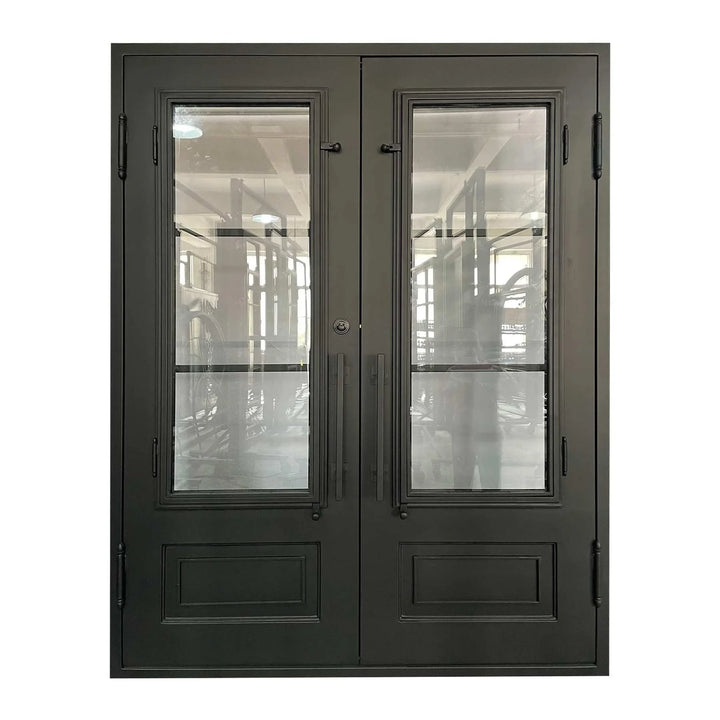 IWD Double Front Iron Wrought Door CID-068 Rustic Style Square Top - IronWroughtDoors