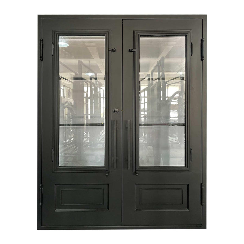 IWD Thermal Break Double Front Iron Wrought Door CID-068 Rustic Style Square Top Aquatex Glass - IronWroughtDoors