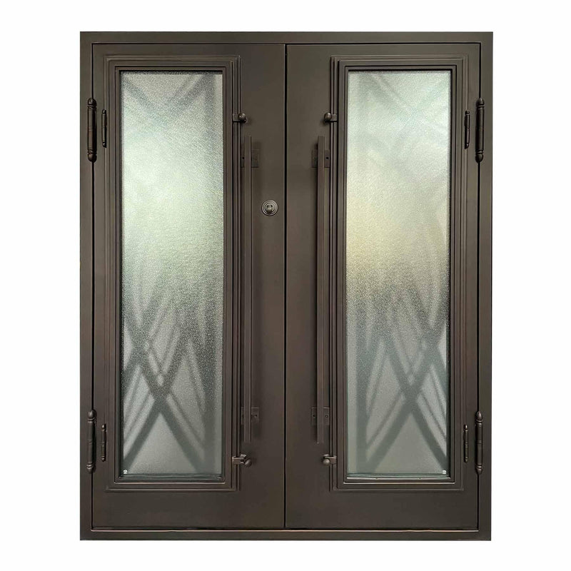 IWD Handmade Wrought Iron Double Exterior Door CID-102 Curve Design Square Top Hurricane Proof Operable Glass - IronWroughtDoors
