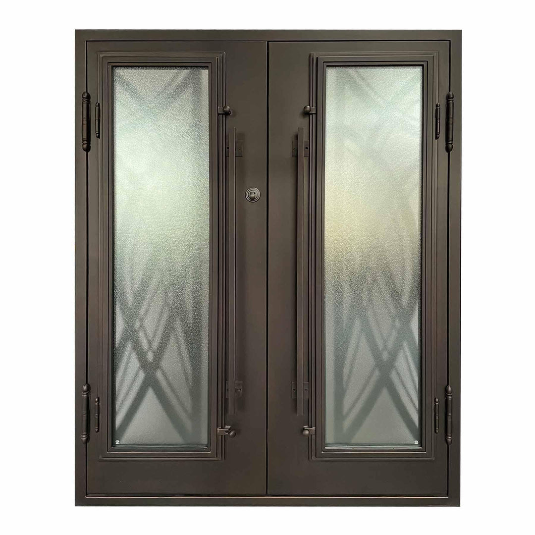 IWD Thermal Break Handmade Wrought Iron Double Exterior Door CID-102 Curve Design Square Top Hurricane Proof Operable Glass - IronWroughtDoors