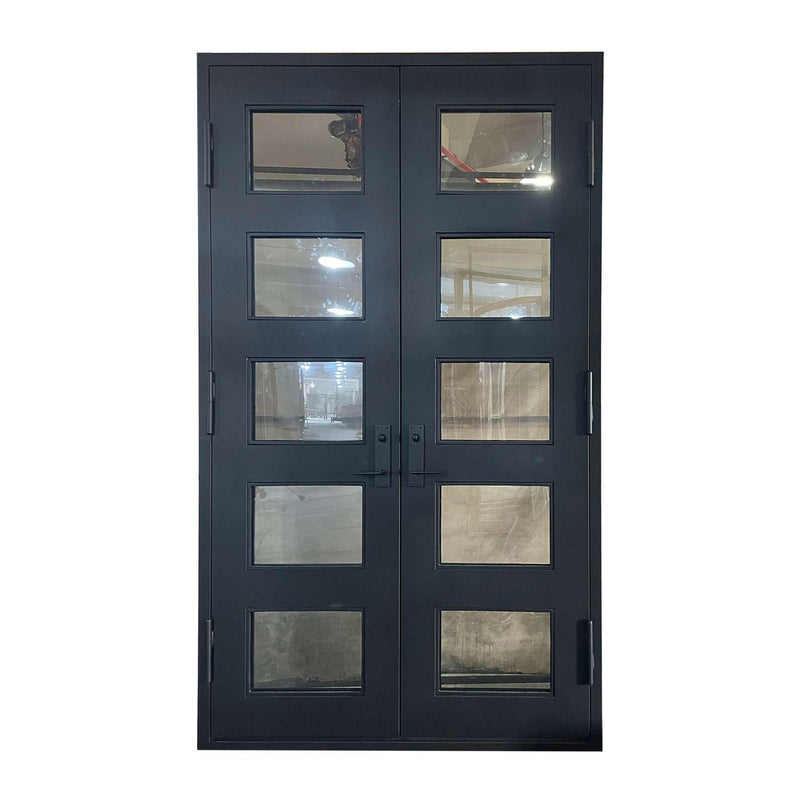 IWD Thermal Break Modern Design Wrought Iron Dual Door CID-115 Neat Lines Square Top Clear Glass 10-Lite - IronWroughtDoors