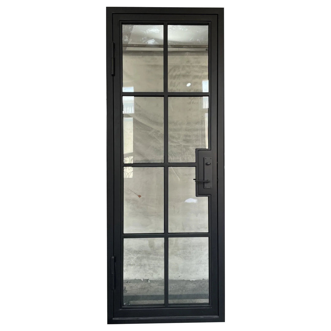 IWD Thermal Break Custom Wrought Iron French Single Exterior Door CIFD-S0102 Square Top Clear Glass Low-E 6-Lite - IronWroughtDoors