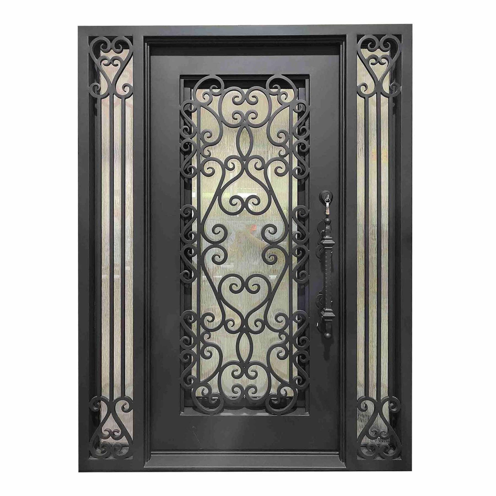 IWD Thermal Break Custom Wrought Iron Double Front Door CID-082 Luxury Scrollwork Round Transom - IronWroughtDoors