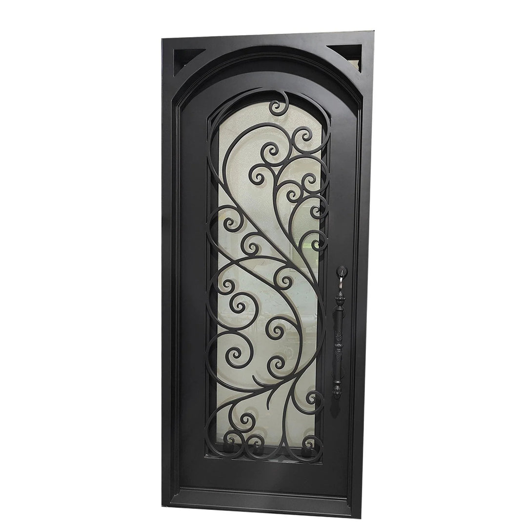IWD Iron Wrought Dual Front Exterior Door CID-103 Beautiful Scrollwork Square Top Clear Glass Low-E - IronWroughtDoors