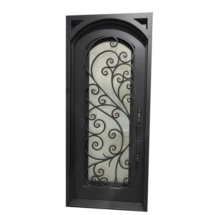 IWD Iron Wrought Dual Front Exterior Door CID-103 Beautiful Scrollwork Square Top Clear Glass Low-E - IronWroughtDoors