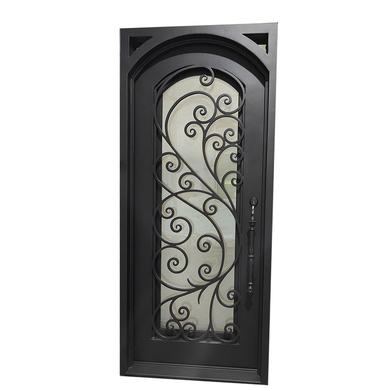 IWD Thermal Break Iron Wrought Dual Front Exterior Door CID-103 Beautiful Scrollwork Square Top Clear Glass Low-E