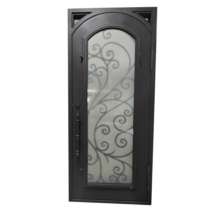 IWD Thermal Break Iron Wrought Dual Front Exterior Door CID-103 Beautiful Scrollwork Square Top Clear Glass Low-E - IronWroughtDoors