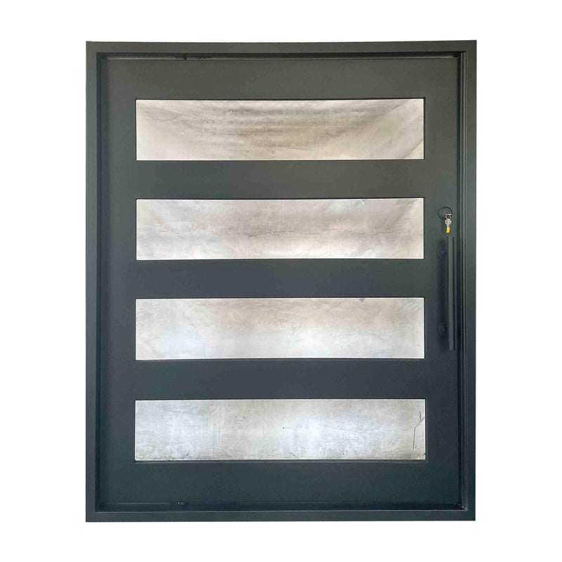 IWD Classic Design Iron Pivot Door CID-PV009 4-Lite Panel Matte Black - IronWroughtDoors