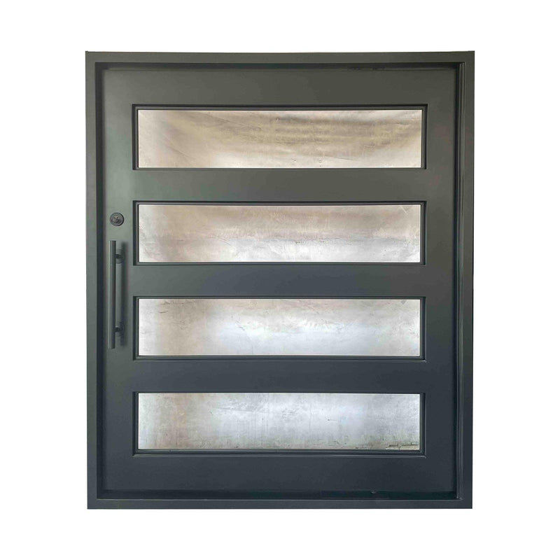 IWD Classic Design Iron Pivot Door CID-PV009 4-Lite Panel Matte Black - IronWroughtDoors
