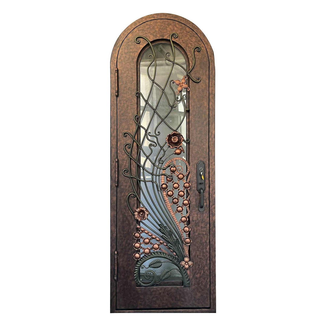IWD Luxury Hand-forged Iron Double Door CLID-006 Square Top Flourishing Flower and Vine Scrollwork - IronWroughtDoors