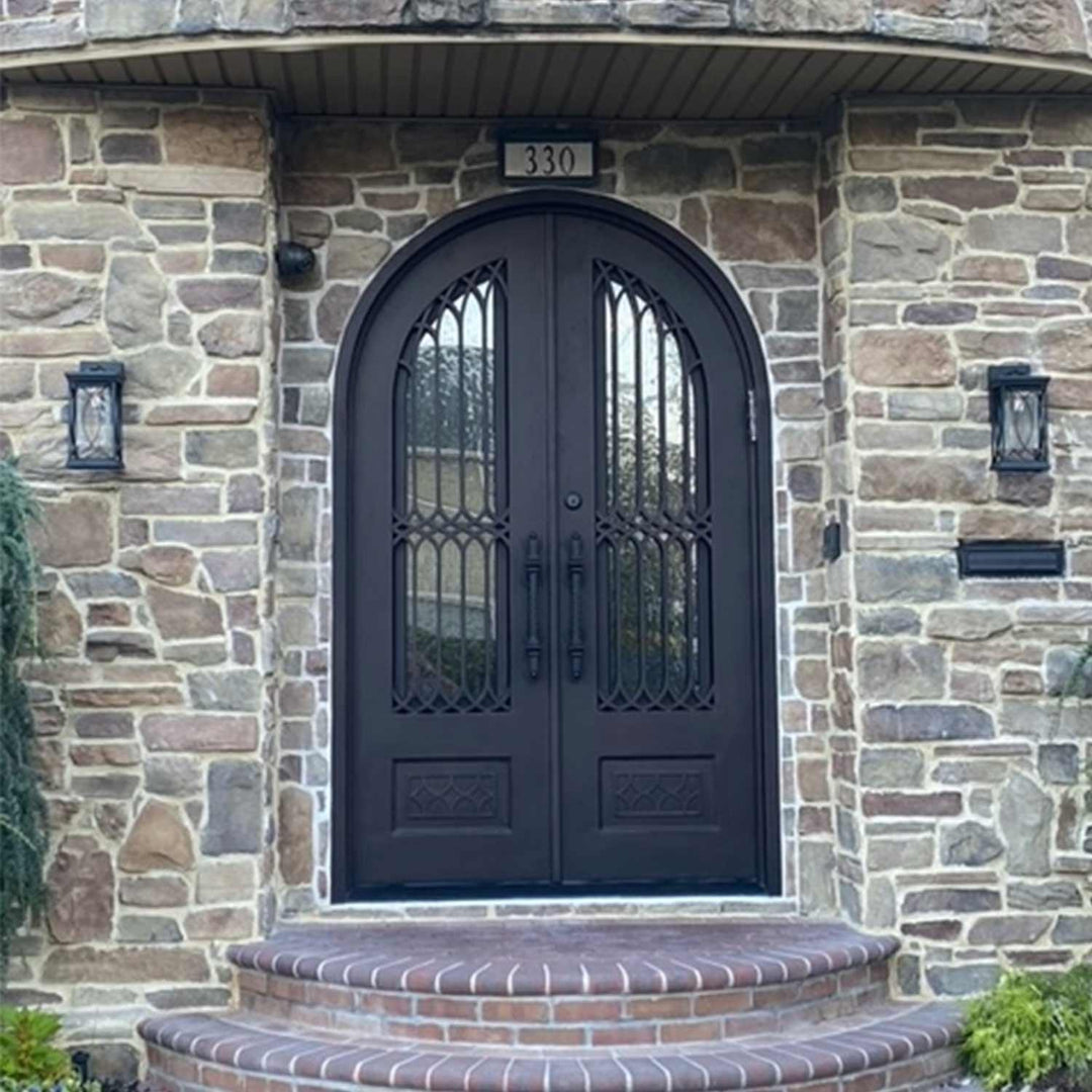 wrought-iron-double-exterior-door-with-round-top-and-low-e-glass
