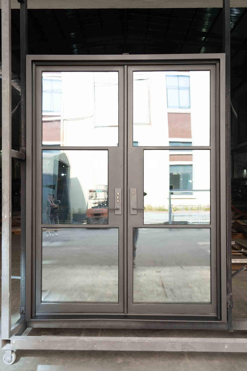 Pre-Sale Iron French Double Door 72x96 3-Lite Low-E Clear Glass (Arriving: 12-20-2023) Free Shipping Only 2 Left - IronWroughtDoors