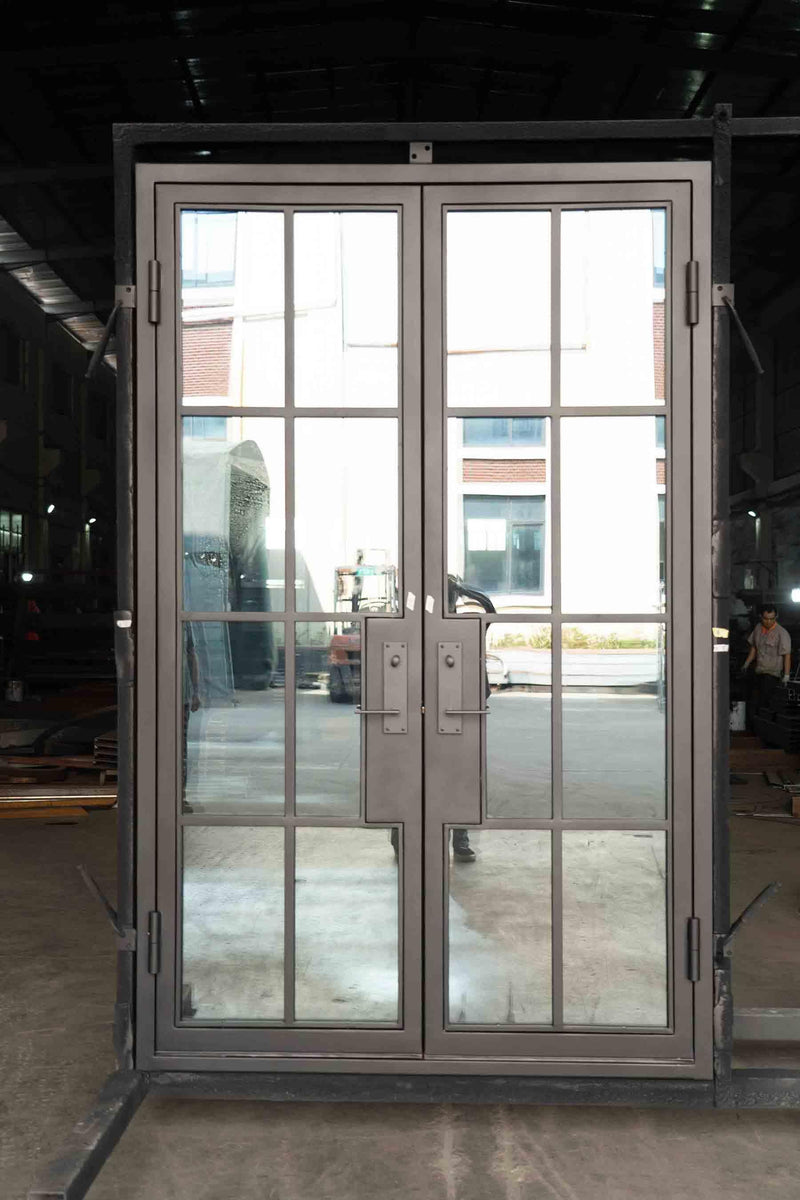 Pre-Sale Steel French Double Door 60x96 8-Lite Clear Low-E Glass (Arriving: 12-20-2023) Free Shipping Only 3 Left - IronWroughtDoors