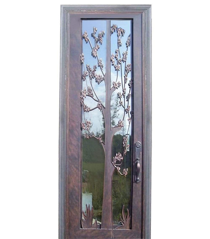 IWD Thermal Break Iron Wrought Single Entry Door CID-053-01 Beautiful Flowery Pattern Square Top Clear Glass Low-E