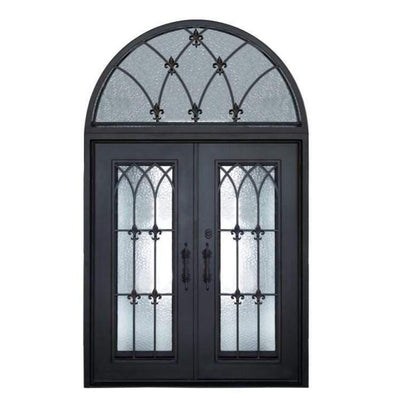 IWD Thermal Break Wrought Iron Front Double Door CID-104 Modern Design Matt Black Square Top Round Transom