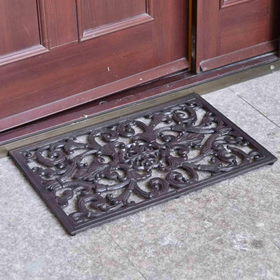 black-exterior-single-door-and-metal-doormats-ironwroughtdoors