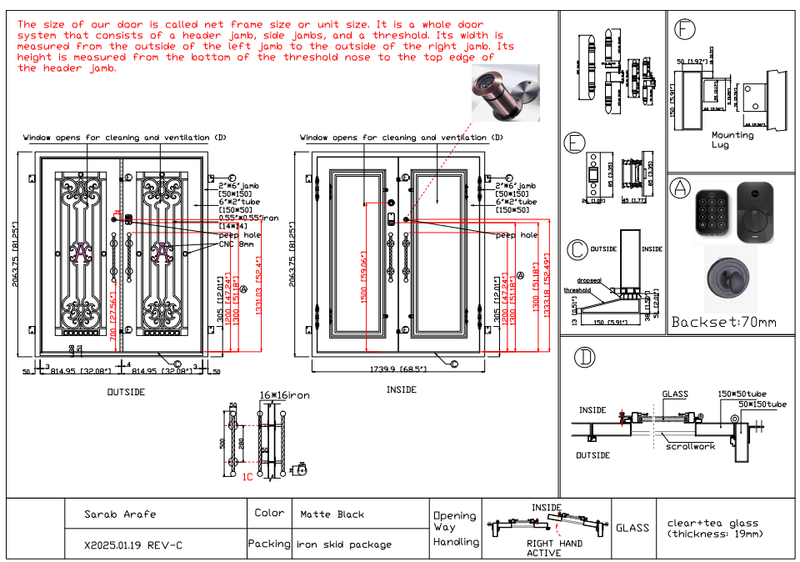 Custom Deposit link for Sarab Arafe IWD Custom Wrought Iron Double Front Door CID-058 1/22/2025