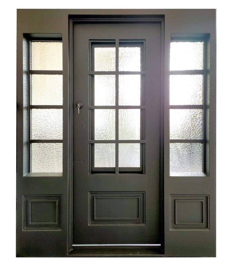 IWD Modern Iron Front Entry Single Door CID-017-C Square Top with Two Sidelights