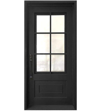 IWD Wrought Iron Single Entrance Door CID-022-A Classic Grid Design Square Top 3/4 Lite with Kickplate