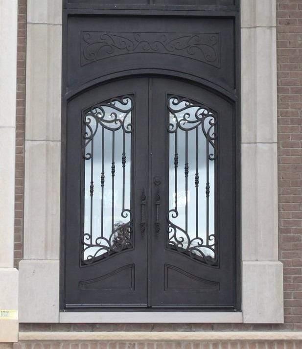 IWD Iron Wrought Double Front Entry Door CID-056 Beautiful Grille Arched Top Square Transom