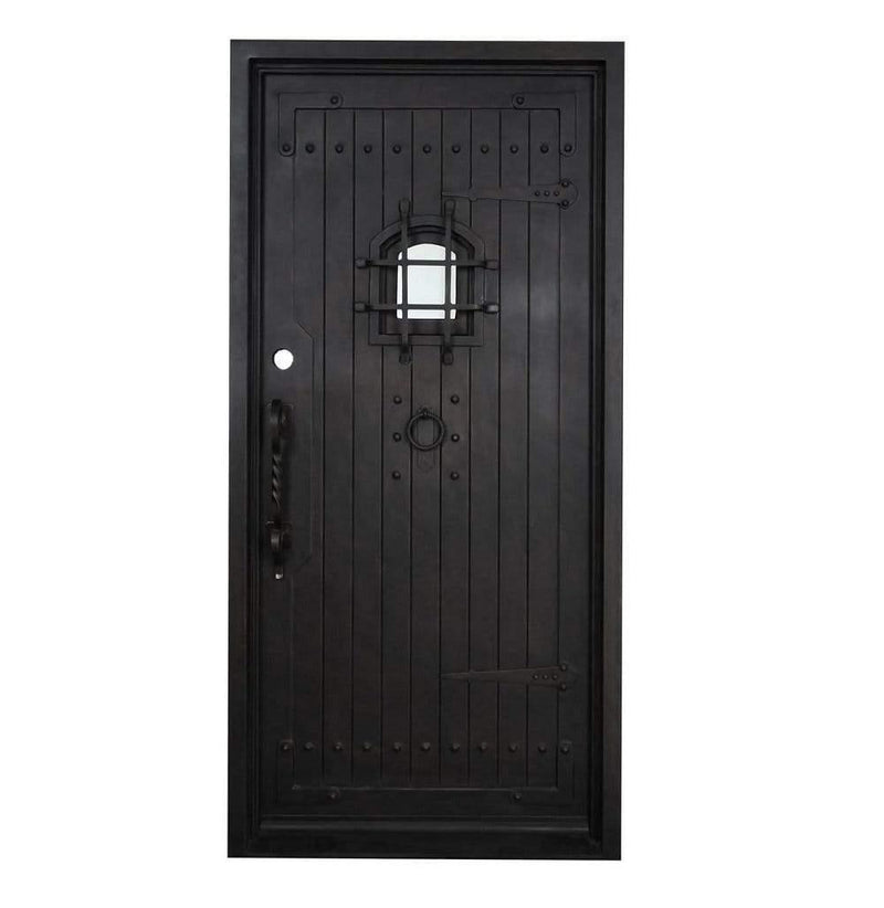 IWD Single Exterior Iron Wrought Door CID-106-A Speakeasy Design Square Top