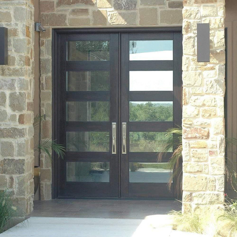 IWD Modern Design Wrought Iron Dual Door CID-115 Neat Lines Square Top Clear Glass 5-Lites