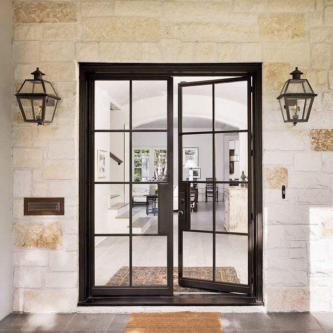 IWD Double Exterior Iron Wrought French Door CIFD-D0103 60 By 96 8-Lite Square Top Low-E Glass