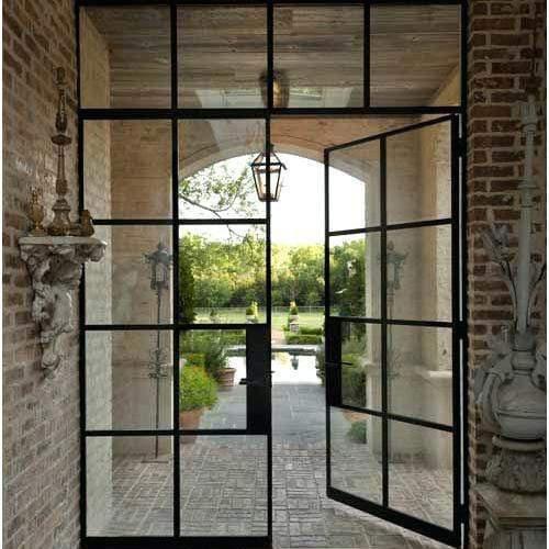 IWD Steel Frame Iron French Door CIFD-D0401 Square Top Square Transom Hurricane-Proof Glass 8-Lite