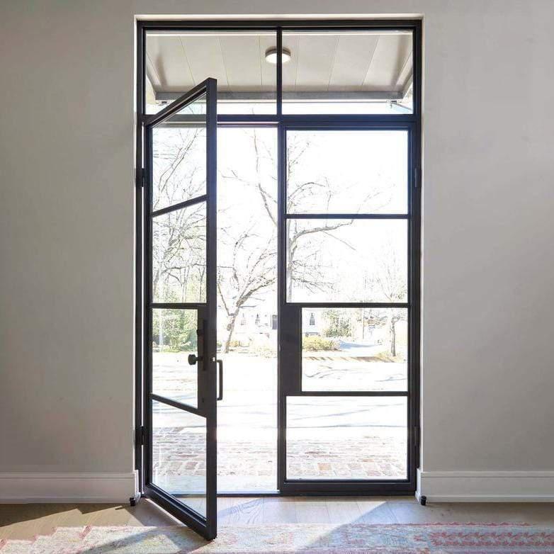 IWD Modern and Neat Double Exterior Iron French Door CIFD-D0402 Square Top Square Transom 4-Lite 