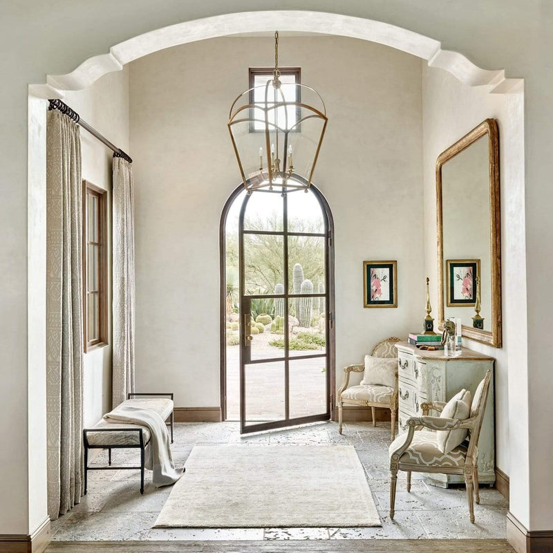 IWD Custom-Made Wrought Iron French Entry Single Door CIFD-S0103 Round Top Dual Pane Clear Glass 8-Lite 
