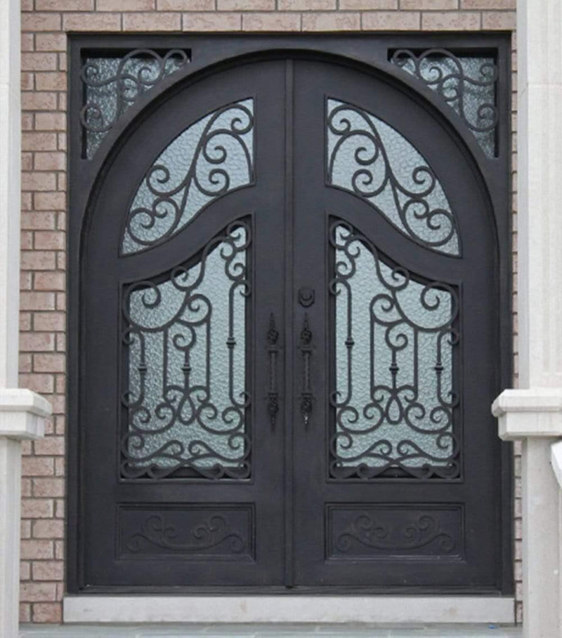 IWD Thermal Break Wrought Iron Double Door CID-029 Beautiful Scroll Work Square Top Round Inside 