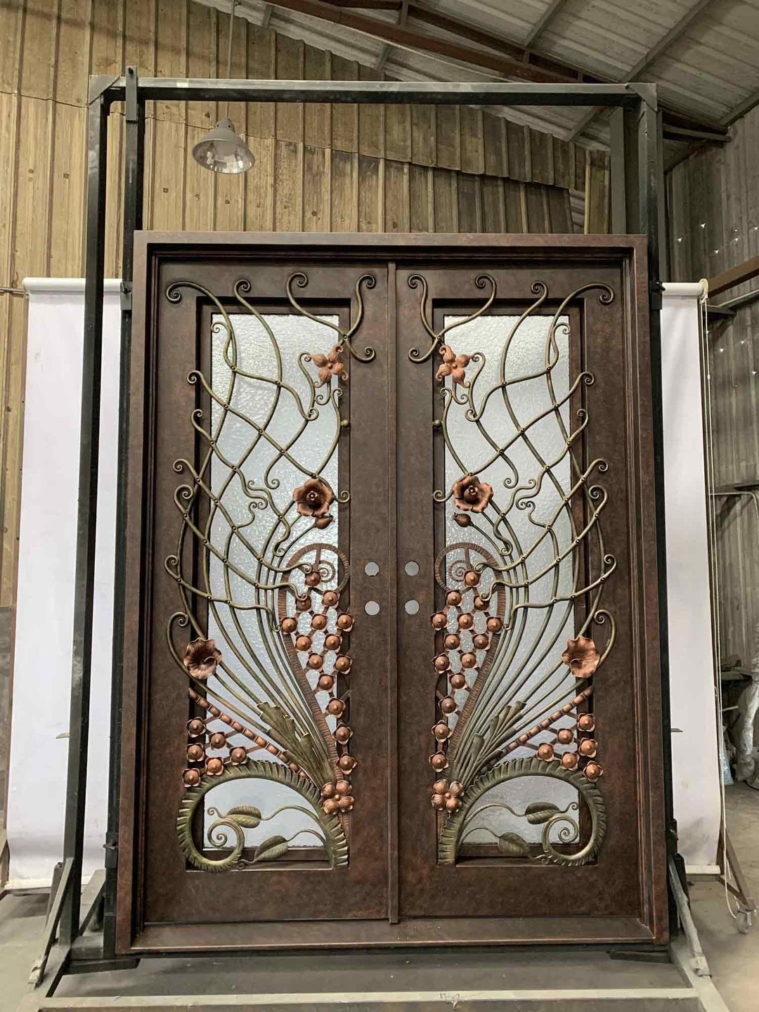 IWD Luxury Hand-forged Iron Double Door CLID-006 Square Top Flourishing Flower and Vine Scrollwork - IronWroughtDoors