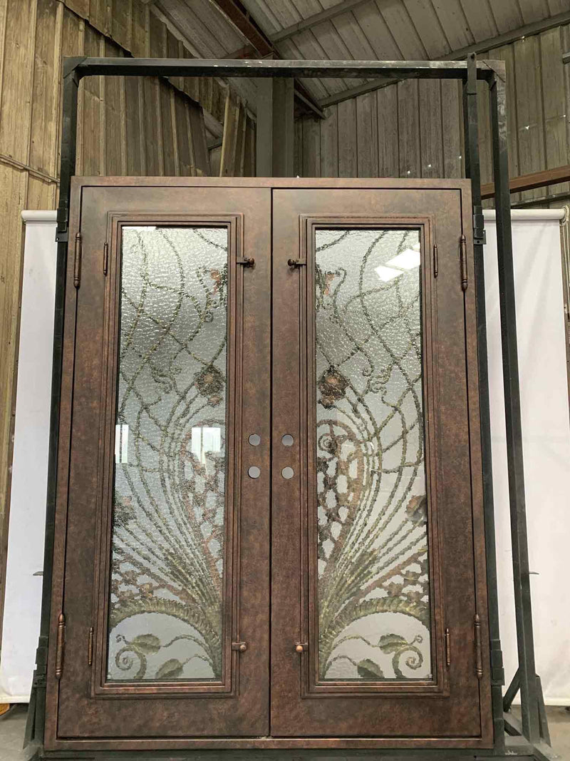 IWD Luxury Hand-forged Iron Double Door CLID-006 Square Top Flourishing Flower and Vine Scrollwork