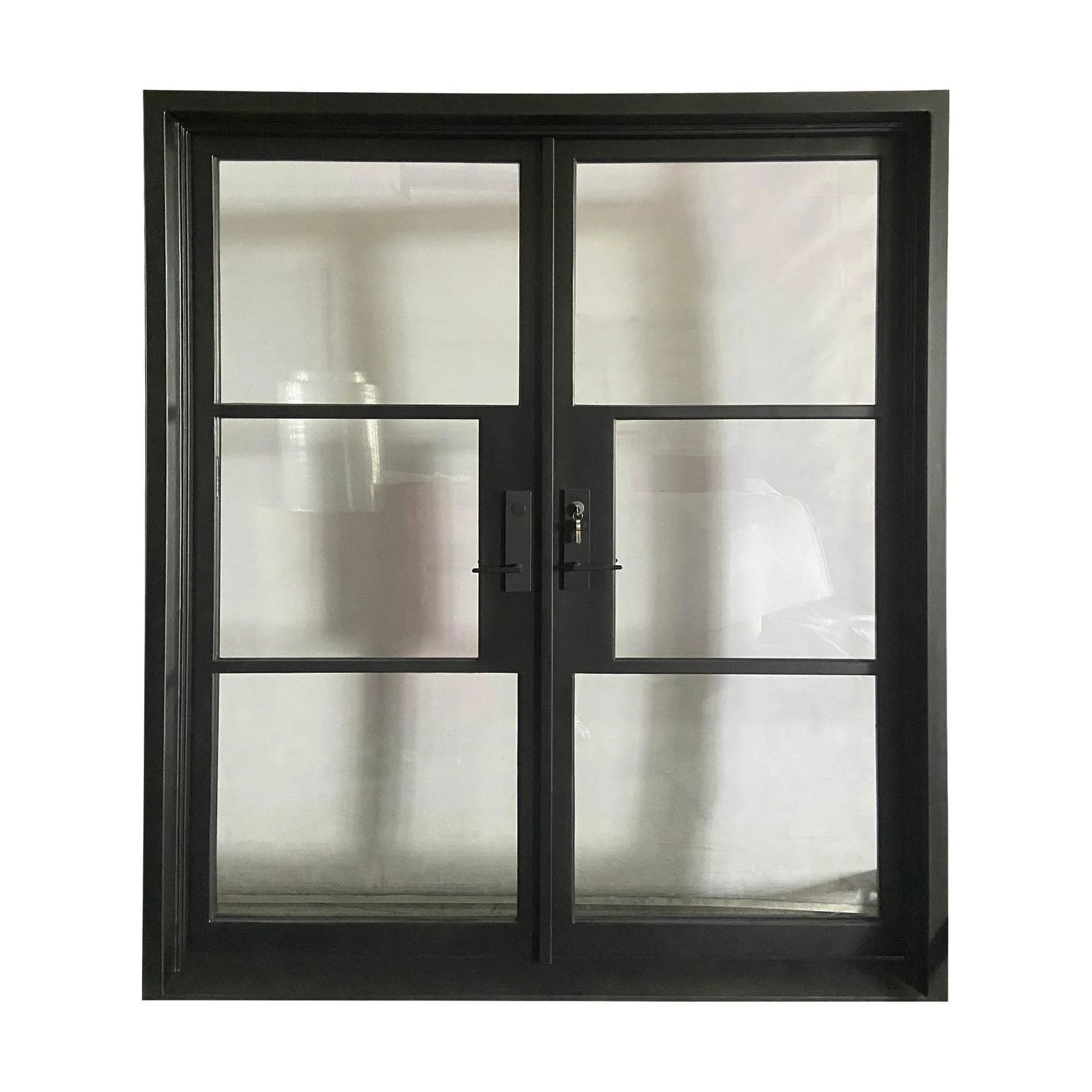 IWD Double Front Iron French Door CIFD-D0101 Square Top Double Pane Glass 3-Lite - IronWroughtDoors