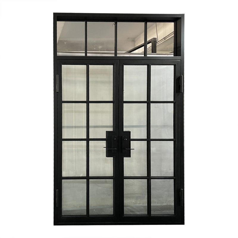 IWD Steel Frame Iron French Door CIFD-D0401 Square Top Square Transom Hurricane-Proof Glass 8-Lite - IronWroughtDoors