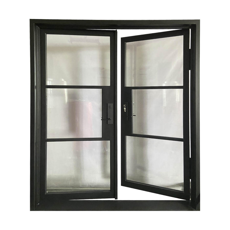 IWD Double Front Iron French Door CIFD-D0101 Square Top Double Pane Glass 3-Lite
