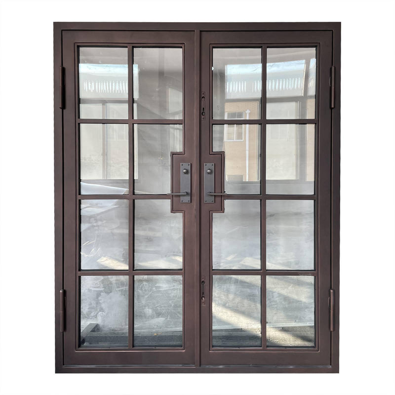 IWD Double Exterior Wrought Iron French Door CIFD-D0103 Square Top Low-E Glass 8-Lite - IronWroughtDoors