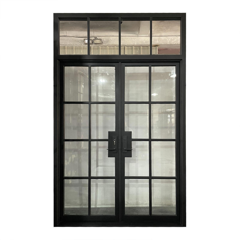 IWD Steel Frame Iron French Door CIFD-D0401 Square Top Square Transom Hurricane-Proof Glass 8-Lite - IronWroughtDoors