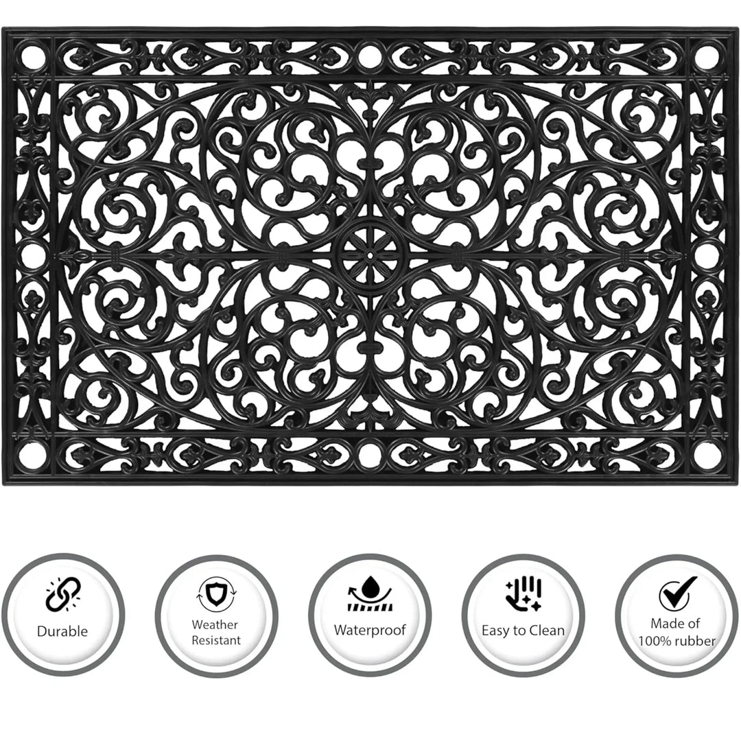 Premium Outdoor Black Rectangular Rubber Doormat 24" x 36"