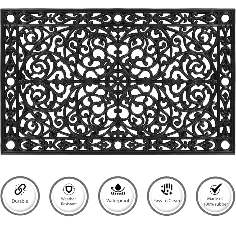 Premium Outdoor Black Rectangular Rubber Doormat 24" x 36"