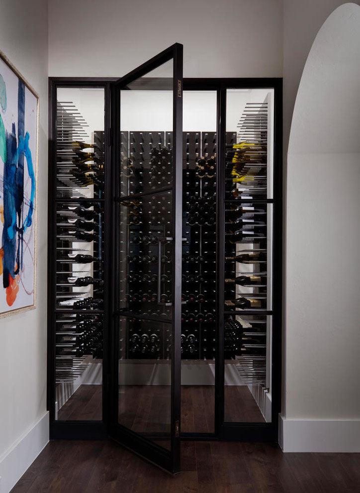 Custom Wine Rack Steel Glass Single Door Matte Black Double Sidelights