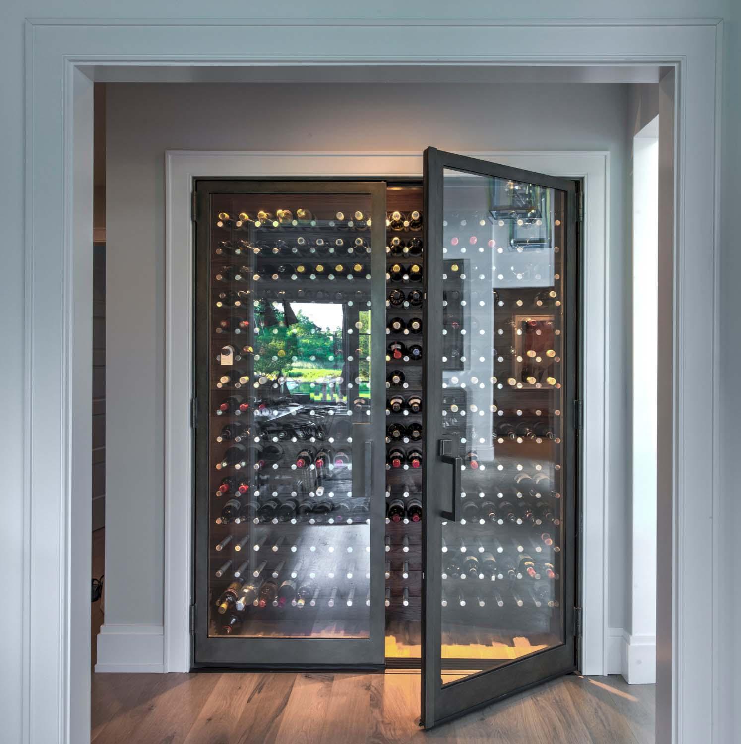 Custom Wine Room Neat Design Steel French Double Door Full Panel Glass