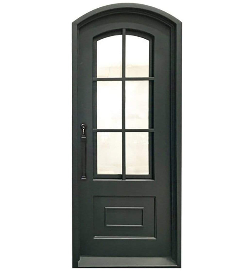 IWD Wrought Iron Single Entrance Door CID-022-A Classic Grid Design Arched Top 3/4 Lite with Kickplate 